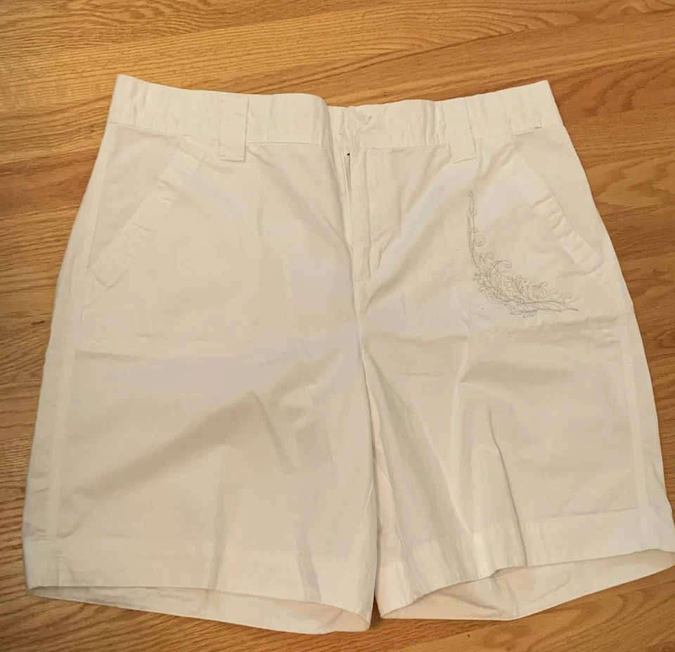 BASIC EDITIONS Paisley Floral Embroidery Pocket Khaki Shorts Size XL ❤️cb15m4 - Image 1 of 4