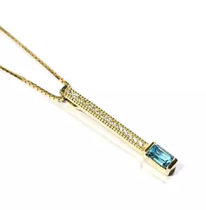 Halskette mit Anhänger 14 Karat Gelbgold Blautopas und Diamantstab - Bild 1 von 5