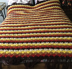 VTG Handmade Crochet Afghan Blanket Throw 88x68 With 6” Fringe - Picture 1 of 2