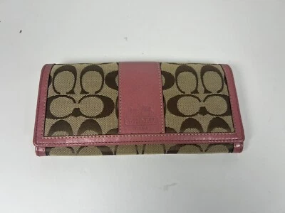 COACH Signature Leather Long Wallet Pink Monogram Bifold- CHW0007 - Image 1 of 4