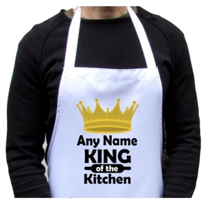 Personalised Apron King of the Kitchen Print White Adults Funny Kitchen - Picture 1 of 5