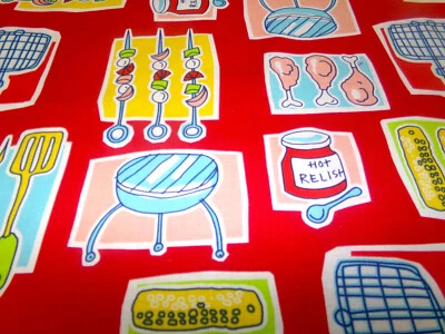 Robert Kaufmam Red BBQ print Fabric Screen Print D#4843. One Yard x 44. M24-291 - Image 1 of 4