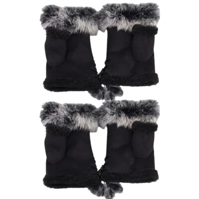Guantes sin dedos calentador de invierno para mujer 4 piezas imitación piel de conejo muñeca manopla lisa B Foto 1 de 4