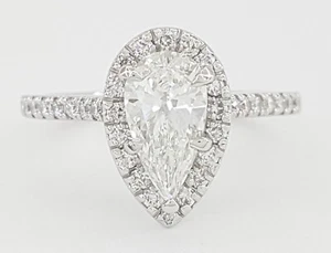 Pear Brilliant Cut Diamond Halo Engagement Ring 1.27 ct Platinum GIA Retail $8K - Picture 1 of 8