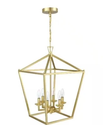 Hukoro Alfa 16 pulgadas Lámpara colgante jaula geométrica de 6 luces con acabado dorado suave Foto 1 de 2