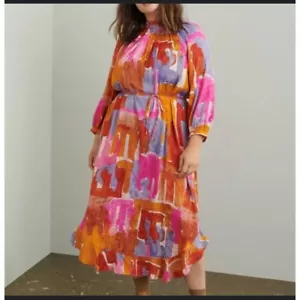 NWT Colorful Abstract Midi Mock Neck Long Sleeve Dress Size 1X - Picture 1 of 6