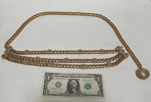 Vintage ST JOHN Gold Plated SJ Logo Chain Link Belt Festoon Swag Medallions 38" - Picture 1 of 5