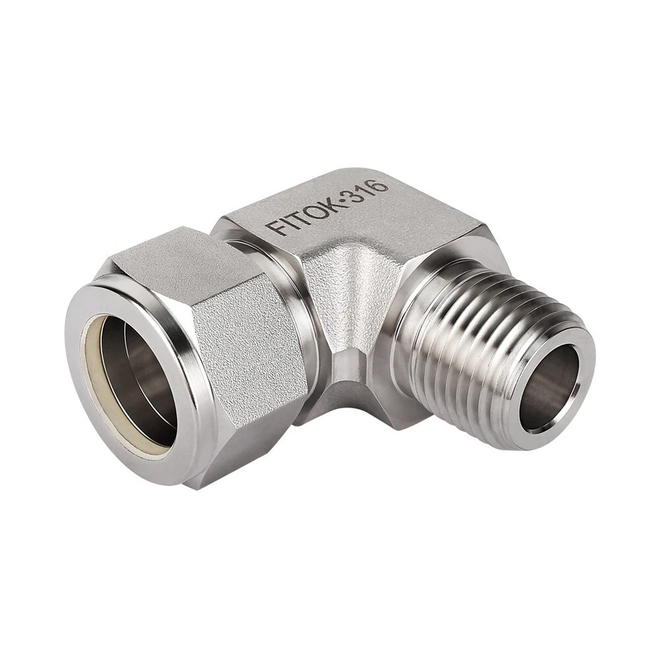 FITOK 3/8 in Tube OD x 1/4" Male NPT 316 SS 90 Degree Elbow Compression Fitting - Image 1 of 1