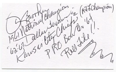 Tommy Brooker Signed 3x5 Index Card Autographed 1961 Alabama National Champions - Image 1 of 2