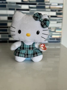 Ty Sanrio Hello Kitty 2011 Plush 6" Beanie Babies with Tag Blue Plaid - Picture 1 of 9