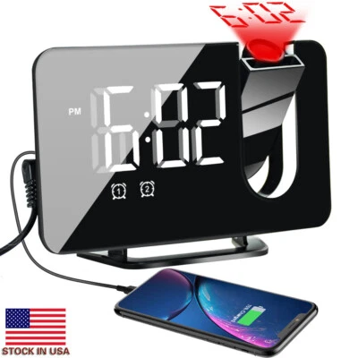 Digital Projection Alarm Clock Snooze LED Display Dual Alarm Clock FM Radio USB - Image 1 of 4