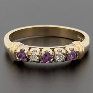 9ct Yellow Gold Amethyst & Diamond Eternity Band Ring Size P Hallmarked - Picture 1 of 10