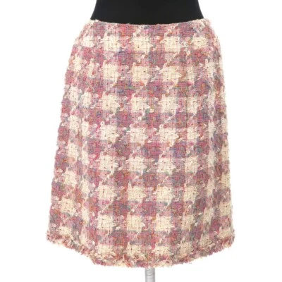CHANEL Auténtica Para Mujer Tweed Cuadros Falda Recta Falda Ajustada Rosa Algodón Foto 1 de 4