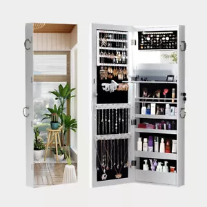 Levede Mirror Jewellery Cabinet Jewelry Box Wall Mounted Hang Over LED White - Picture 1 of 11