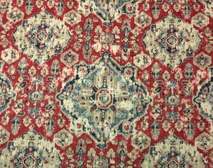 COVINGTON MASSIMO MOROCCAN RED BLUE TURKISH MEDALLION LINEN FABRIC BY YARD 56"W - Picture 1 of 6