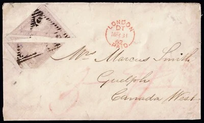 1855 Cabo de Buena Esperanza SG7 6d Rosa Pálida-Lila x2 Cubierta a Canadá En muy buena condición Cat. £1,400 Foto 1 de 2