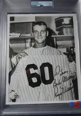 Roger Maris Autographed 8x10 B&W Photo PSA SLAB New York Yankees Baseball Star - Image 1 of 3