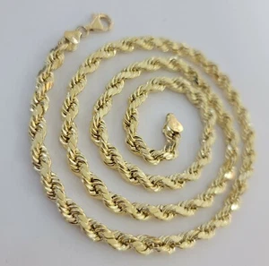 Real Gold 10k Rope Chain Necklace 5mm 18"-30" Inch Yellow Gold Diamond Cut Men - Picture 1 of 9