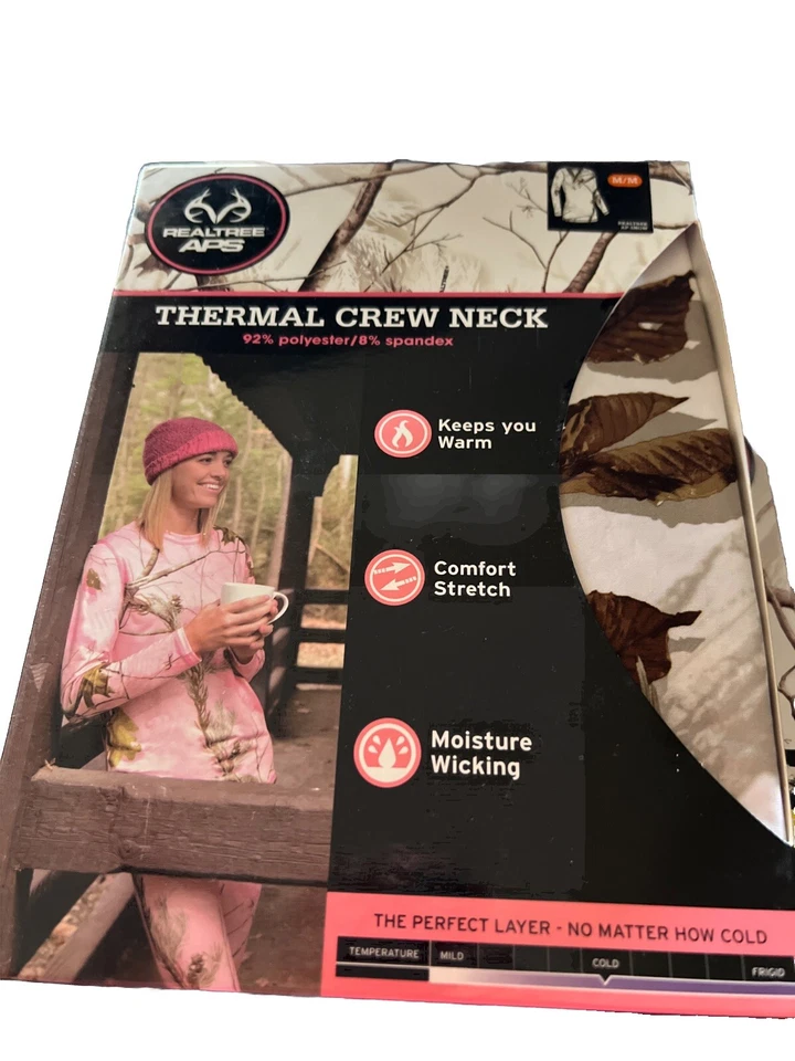 New NWT Womens  Realtree APS Thermal Crew Neck Top Camo White Size M 35-37 - Image 1 of 2