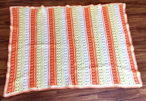 Handmade Crochet or Knit Candy Corn Yellow Orange White Afghan Blanket Throw - Picture 1 of 9