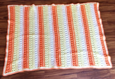 Manta afgana hecha a mano de ganchillo o tejido caramelo maíz amarillo naranja blanco Foto 1 de 4