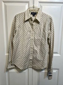 NWT Jones New York Collection Long Sleeve Ivory Striped Shirt Top Size M Medium - Picture 1 of 6