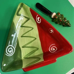 Christmas Serving Dish Tray with Spreader Butter Cheese Appetizer Holiday Party - Picture 1 of 12