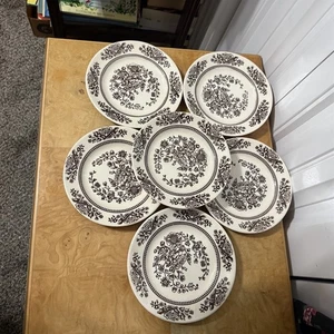 6 PLATOS DE PAN Y MANTEQUILLA MARRÓN ROYAL CHINA EE. UU. SUSSEX - Imagen 1 de 7