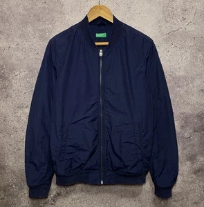 United Colors Of Benetton Mens Vintage Blue Nylon Full Zip Bomber Jacket Size 46 - Picture 1 of 18