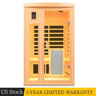 Low EMF Far Infrared Indoor Saunas 2 Persons Hemlock Wood Home Spa Detox 1750W - Image 1 of 4