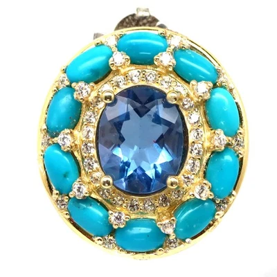 925 Silber 8 X 10 MM. Farbwechsel Fluorit, Türkis & Zirkonia Anhänger - Bild 1 von 4