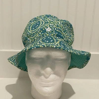 Columbia Bucket Hat Reversible Green Yellow Geometric Pattern Girls Youth Size - Imagem 1 de 4