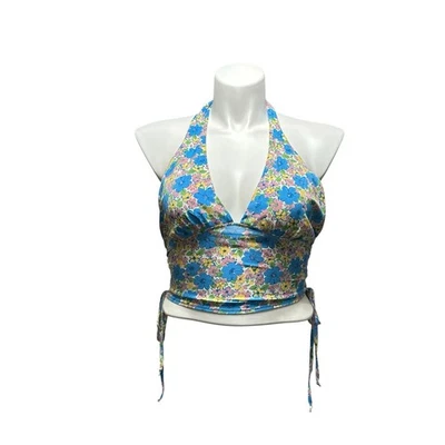 L.A. Camisa halter sujetador floral azul grande Hearts para mujer  Foto 1 de 4
