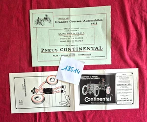 N°18514 / grande course automobile 1912 / 2 documents pneu CONTINENTAL - Picture 1 of 2