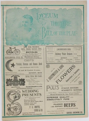 Programa de temporada y espectáculos de la 1892-1893 del Lyceum Theater de Detroit Foto 1 de 4