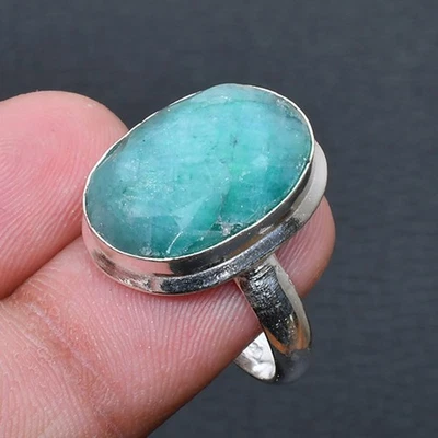 Anillo Joyería Esmeralda Hecho a Mano Talla EE. UU. 7.5 V761 Foto 1 de 3