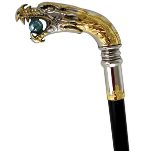 Bastón con cabeza de dragón enchapado en plata medieval mango cromado eje de metal - Imagen 1 de 6