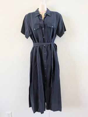 Vestido midi Amanda Smith para mujer utilitario con botones delanteros cuello atado cintura talla 10 Foto 1 de 4