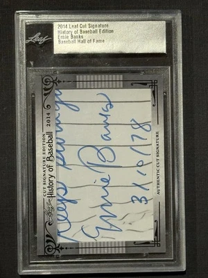 2014 Leaf Cut Signature History Of Baseball Ernie Banks Cut Auto HOF - Image 1 of 2