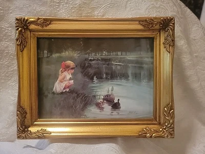 VTG Donald Zolan Morning Discovery  Ornate Gold Gilded Frame Lithograph 7”x 8.5” - Image 1 of 4