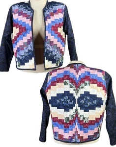 Giacca patchwork colorata fatta a mano audace boho trapuntata arte da indossare cappotto luminoso - Foto 1 di 8