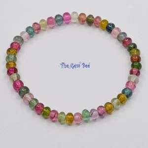 5mm-5.3mm Multi Color Candy Tourmaline Smooth Chubby Bead 7" Stretchy Bracelet - Picture 1 of 5