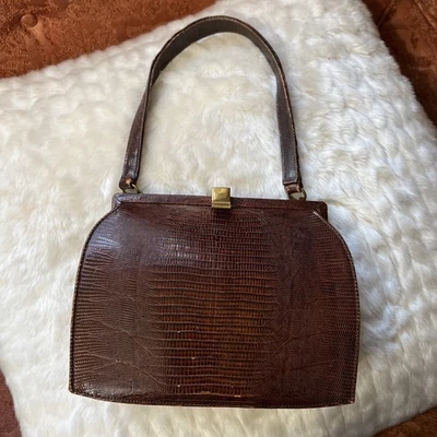 Bolso de mano vintage marrón cocodrilo broche por Alan beso bloqueo monedero estructurado Foto 1 de 4