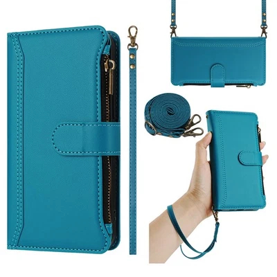 Crossbody Zipper 9 Cards Wallet Case For Motorola Infinix Flip Stand Phone Cover - Image 1 of 4