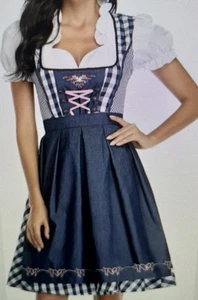 German Dirndl Dress Sz Large Navy Blue Oktoberfest Waitress W/ EMBROIDERED Apron - Picture 1 of 11