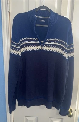 IZOD Sweater Mens Large Blue Fair Isle Half Zip Pullover Nordic Winter Pattern Foto 1 de 4