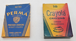 Vintage lot of 2 Crayon Sets, 16 ct Crayola & 8ct Perma No 93 RARE