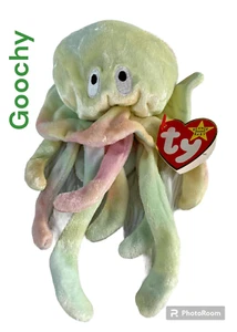 Ty Vintage Goochy Beanie Babies Neon Jellyfish With Manufacturer Errors *RARE* - Picture 1 of 13