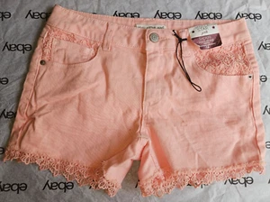 new Vanilla Star Girls Jean Shorts Size 7 orange Denim Lace Hem 5 Pocket Stretch - Picture 1 of 7
