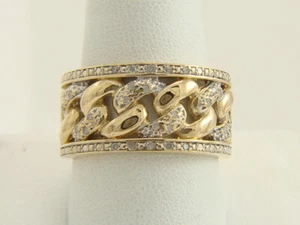 Men's 10K Yellow Gold .28ctw Diamond Wide Band Ring Size 11 - Picture 1 of 11